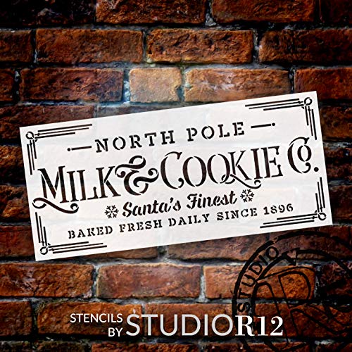 Studio R 12 Milk & Cookie Stencil by StudioR12 | Reusable Mylar Template | Paint Wood Sign | Santa North Pole Snowflake Word Art | Craft Christmas Home Decor DIY Vintage Farmhouse Holiday Select Size (14" x 6") - Image 2