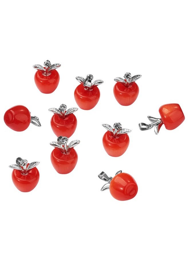 COGCHARGER - 10 Pieces Apple Gemstone Charm Pendant Crystal Quartz Healing Natural Stone Pendants Red Silver Buckle for Jewelry Necklace Earring Making Crafts - Image 1