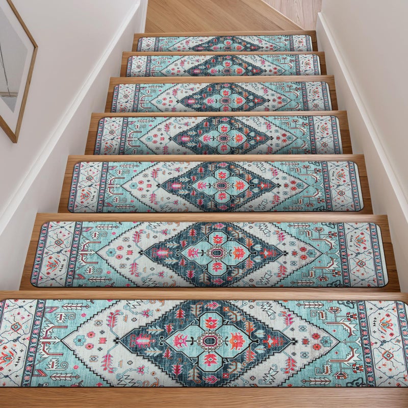 OJIA Non-Slip Stair Treads for Wooden Steps, 30"X8" Indoor Stair Runner Slip Resistant Stair Rugs Safety Mats for Dogs, Kids & Elders, Rubber Backed Stair Treads Stair Covers, 15PCS - Image 1