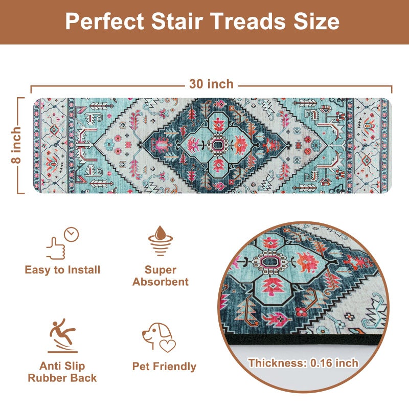 OJIA Non-Slip Stair Treads for Wooden Steps, 30"X8" Indoor Stair Runner Slip Resistant Stair Rugs Safety Mats for Dogs, Kids & Elders, Rubber Backed Stair Treads Stair Covers, 15PCS - Image 4