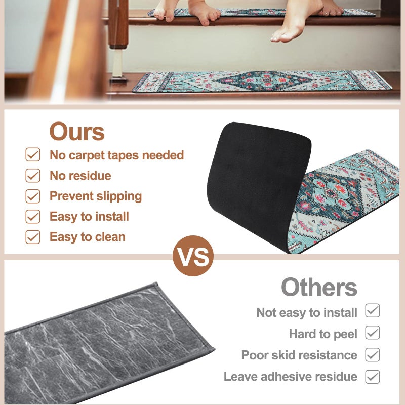 OJIA Non-Slip Stair Treads for Wooden Steps, 30"X8" Indoor Stair Runner Slip Resistant Stair Rugs Safety Mats for Dogs, Kids & Elders, Rubber Backed Stair Treads Stair Covers, 15PCS - Image 5
