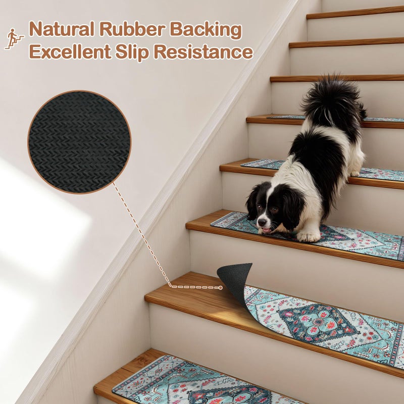 OJIA Non-Slip Stair Treads for Wooden Steps, 30"X8" Indoor Stair Runner Slip Resistant Stair Rugs Safety Mats for Dogs, Kids & Elders, Rubber Backed Stair Treads Stair Covers, 15PCS - Image 2