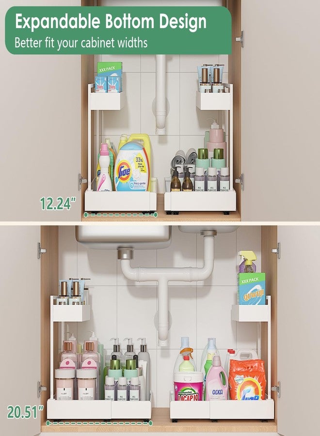 REALINN Expandable Under Sink Organizers and Storage, 2 Tier Under Cabinet Organizer, Heights Adjustable Pull Out Rack for Kitchen Bathroom Laundry, White, 1 Pack - Image 2