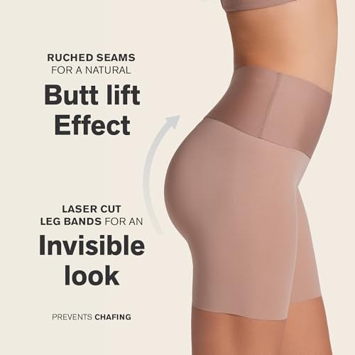 Leonisa Stay-in-Place Seamless Shaper Shorts for Women - High Waisted Shapewear Tummy Control - Anti-chafing Slip Shorts Brown - Image 3