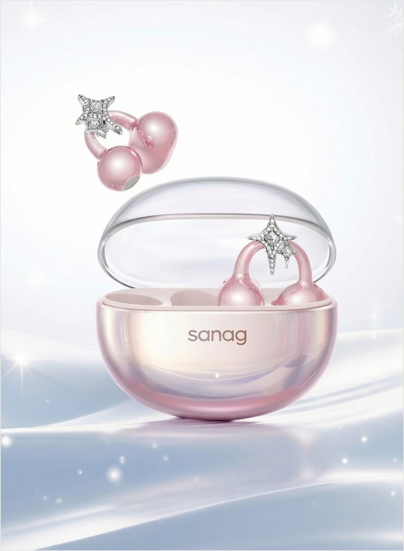 ساناج طقم هدية سماعات SANAG S6S Nova اللاسلكية مع إكسسوار قرط، سماعات بلوتوث مفتوحة بمشبك الأذن، بطارية 59 ساعة، مقاومة للماء IP67، علبة هدية فاخرة لعيد الأضحى وأعياد الميلاد والذكرى السنوية - وردي - Image 3