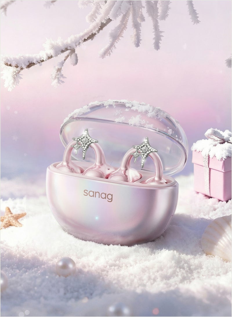 ساناج طقم هدية سماعات SANAG S6S Nova اللاسلكية مع إكسسوار قرط، سماعات بلوتوث مفتوحة بمشبك الأذن، بطارية 59 ساعة، مقاومة للماء IP67، علبة هدية فاخرة لعيد الأضحى وأعياد الميلاد والذكرى السنوية - وردي - Image 4