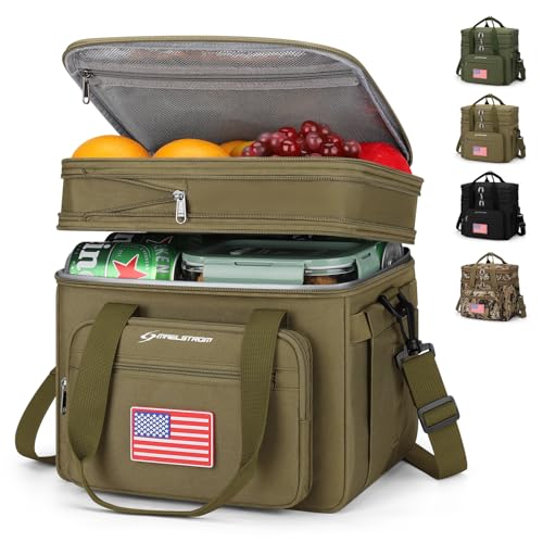 Maelstrom Lunch Box 23L Insulated Lunch Bag Expandable Double Deck Cooler Bag Lightweight Leakproof Tote Bag With Side Tissue Pocket Suit For Men and Women H Khaki with DIY HookandLoop - Image 1