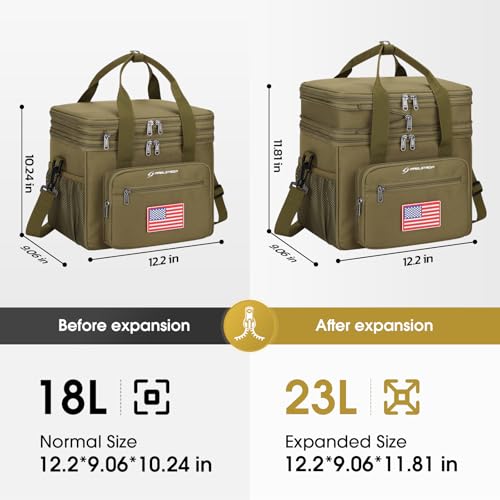 Maelstrom Lunch Box 23L Insulated Lunch Bag Expandable Double Deck Cooler Bag Lightweight Leakproof Tote Bag With Side Tissue Pocket Suit For Men and Women H Khaki with DIY HookandLoop - Image 3