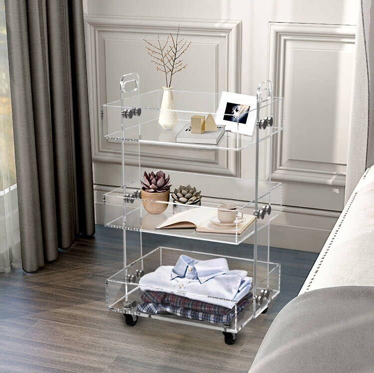 ONELUX 3-Tier Acrylic Utility Rolling Cart, Multifunction Storage Cart On Wheels - Image 5