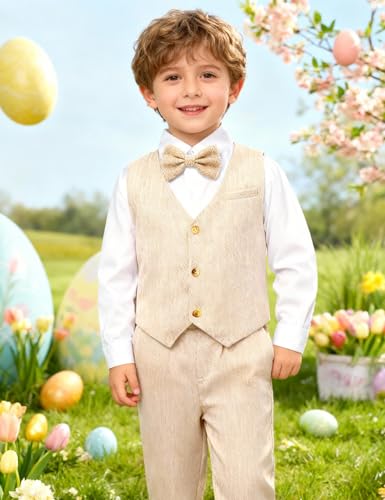 A&J DESIGN Baby Suits for Boys Gentleman Wedding Photoshoot Formal Outfit Dress Clothes Set Beige 12-18 Months - Image 4