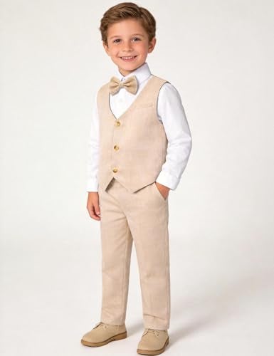 A&J DESIGN Baby Suits for Boys Gentleman Wedding Photoshoot Formal Outfit Dress Clothes Set Beige 12-18 Months - Image 2