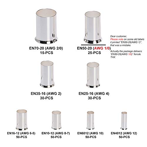 ROCKDIG 300Pcs 12 10 8 6 4 2 1/0 2/0 Wire Ferrule Tinned Copper Crimp Connector Electrical Cable Pin Cord End Terminal 8 Sizes Assortment Kit - Image 2