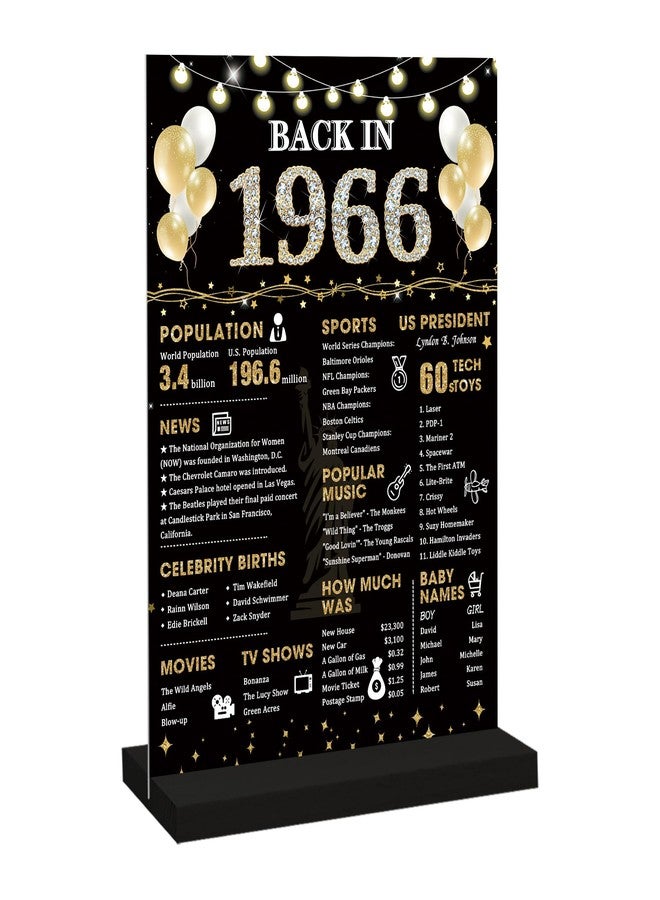 Roetyce 60th Birthday Decorations Gift for Women Men, Black Gold Back in 1966 Poster Acrylic Sign Centerpiece with Stand, 60th Anniversary Table Decor, Funny 60 Years Old Birthday Party Supplies - Image 1