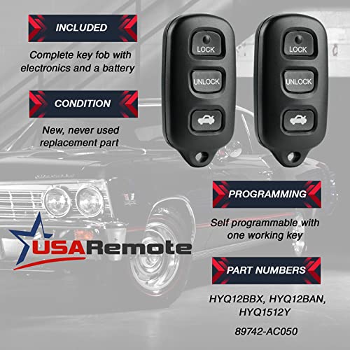 USARemote Key Fob Keyless Entry Remote fits 1998 1999 2000 2001 2002 2003 2004 Toyota Avalon (HYQ12BBX w/Panic), Set of 2 - Image 3