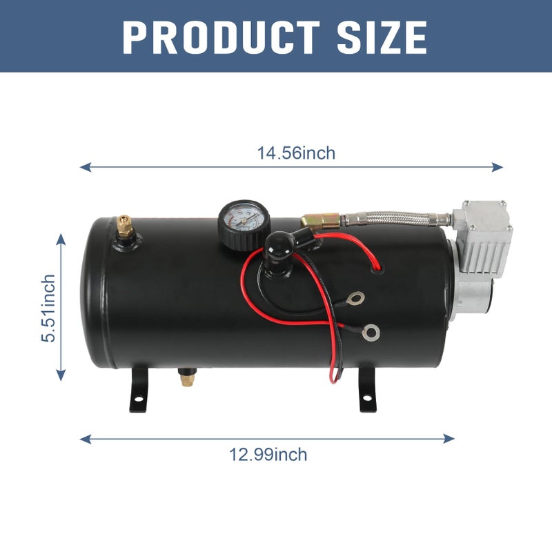 LDMINDA DC 12V MAX 150PSI Air Compressor Tank Pump with 3 Liter Tank 0.8 Gallon Portable Air Compressor Pump for Train Truck Pickup Motorhome Horns On Board 3L Train Inflator - Image 4