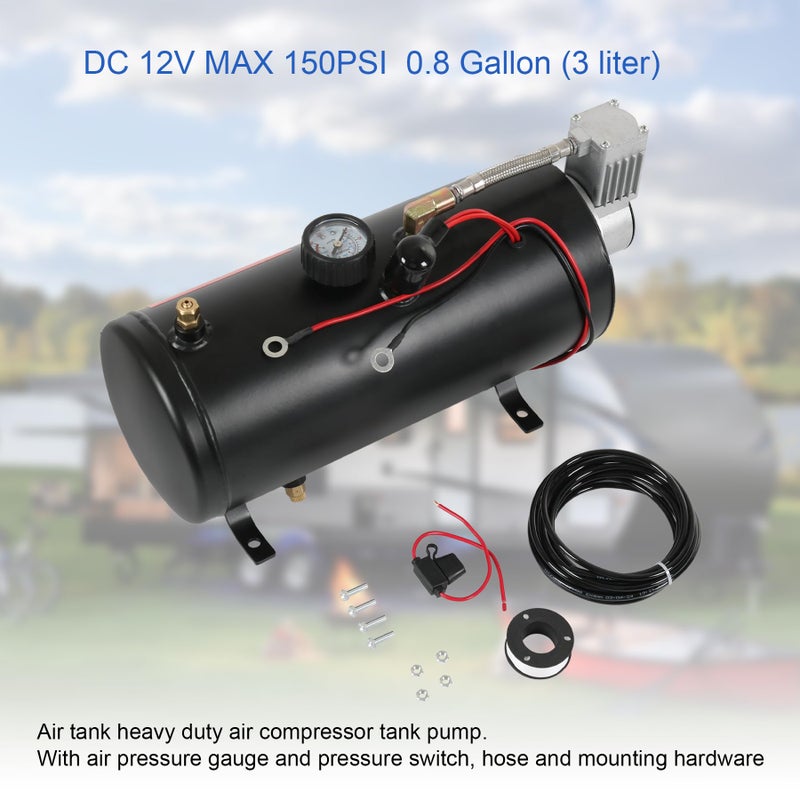 LDMINDA DC 12V MAX 150PSI Air Compressor Tank Pump with 3 Liter Tank 0.8 Gallon Portable Air Compressor Pump for Train Truck Pickup Motorhome Horns On Board 3L Train Inflator - Image 5