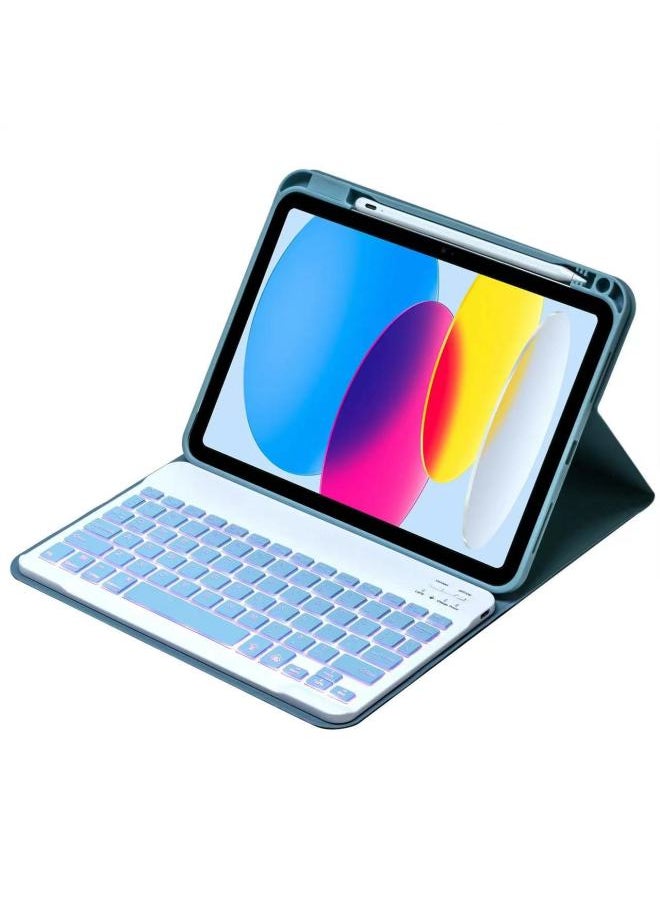 Generic Suitable For IPad10 Bluetooth Keyboard 10.2 Upper Pen Slot Leather Case Air5 Magnetic Protective Case Mouse Mini7 Wonderful-Color:Mist Blue + Backlight-Product Type:iPad 10 Generation 10.9(2022)  - Image 1
