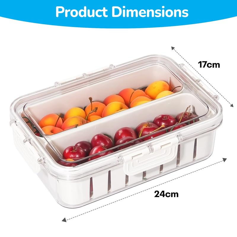 PRIME PICK Fresh Store Fridge Storage Container Airtight Food Drain Box with Removable Drain Plate Vegetable Fruit Crisper Divider Freezer Storage Organizer White - Image 2