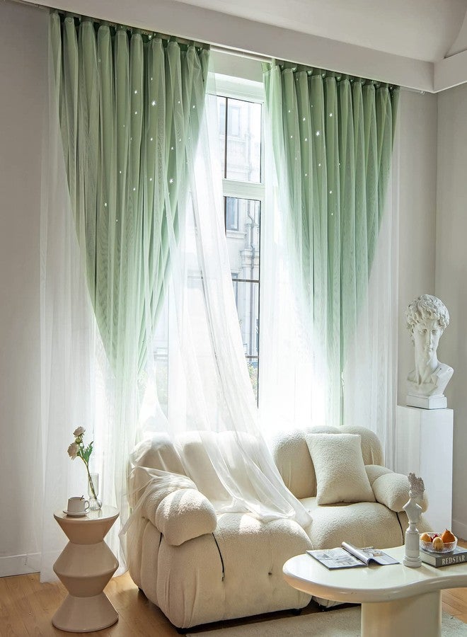 Loyala Stars Blackout Curtains for Bedroom - Double Layer, Kids, Cute - 63 Inch Long, Green, 42 x 63 Inch - Image 3