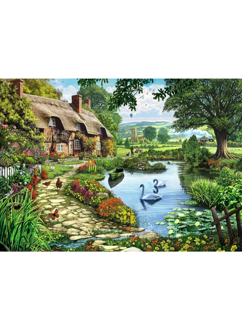 1000-piece jigsaw puzzle | High-quality hand-painted style elegant and luxurious outdoor vacation villa themed puzzle game, holiday theme - family entertainment / friendship souvenir gift - Image 1