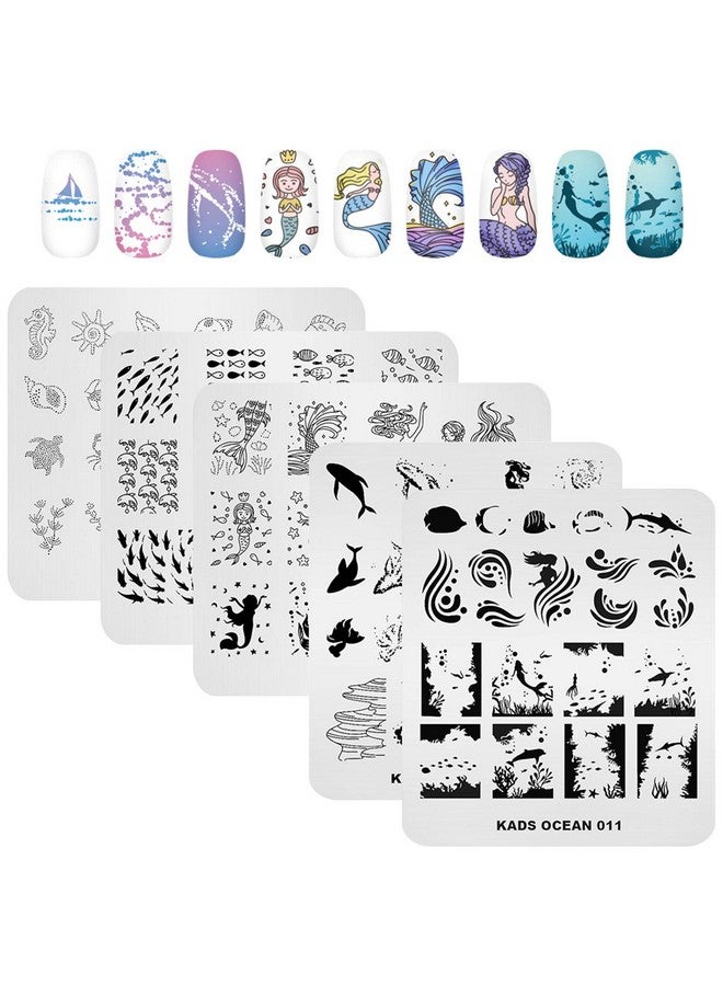 KADS 5Pcs Nail Stamp Plates Set Nails Art Stamping Plate Set Nail Plate Template Image Plate Ocean Series - Image 1