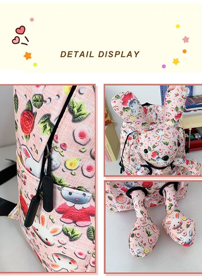 JCB CHIC حقيبة ظهر خفيفة الوزن ذات سعة كبيرة على شكل أرنب كرتوني لطيف، حقيبة مدرسية وحقيبة سفر  مع رسوم كرتونية ثلاثية الأبعاد، حقيبة كتف عملية للطالبات - Image 3