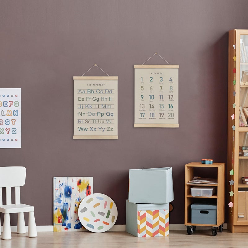 HRQKO Alphabet Numbers Poster Hanger Frame Set of 2  Nursery Wall Decor  Boho ABC Poster Wall Art with Wooden Frames  Alphabet Banner Wall Hanging Decor for Boy Toddler Room Playroom  12x16 Inch - Image 2