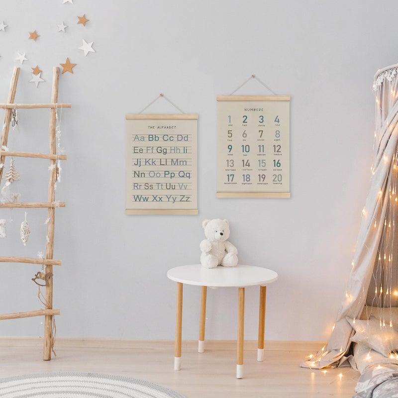 HRQKO Alphabet Numbers Poster Hanger Frame Set of 2  Nursery Wall Decor  Boho ABC Poster Wall Art with Wooden Frames  Alphabet Banner Wall Hanging Decor for Boy Toddler Room Playroom  12x16 Inch - Image 4