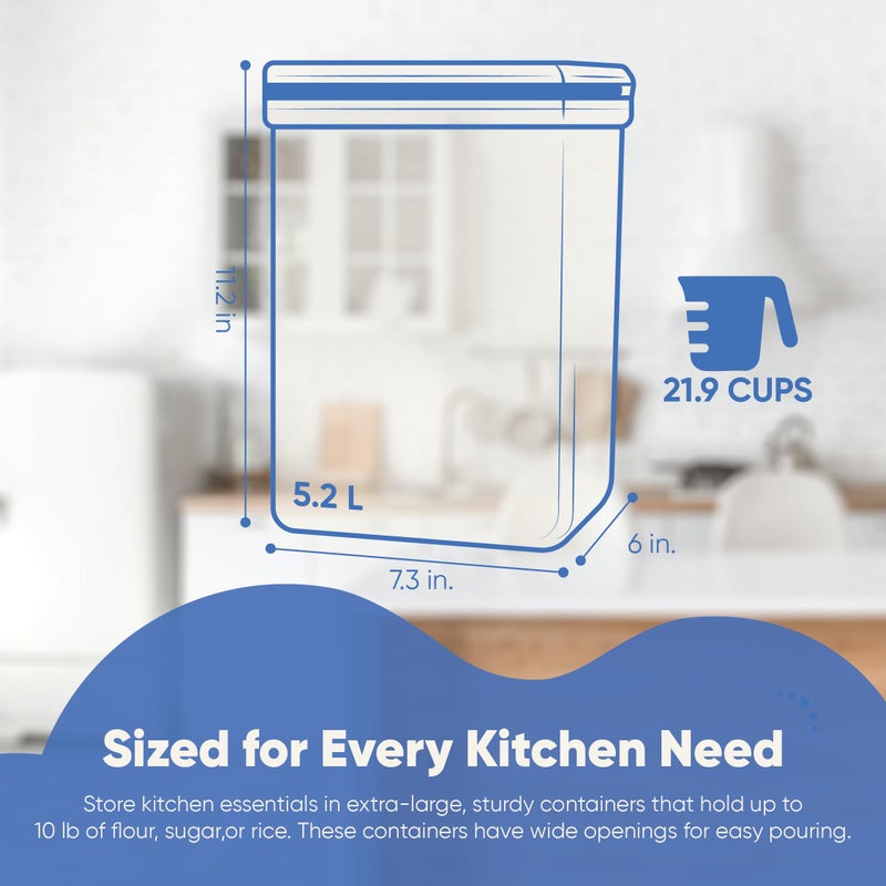 Chef's Path Large Airtight Food Storage Containers with Lids, Pack of 2, 5.2L, 175Oz, Airtight Kitchen and Pantry Bulk Canisters for Flour, Sugar, Rice, and Baking Supplies - Transparent - Image 4