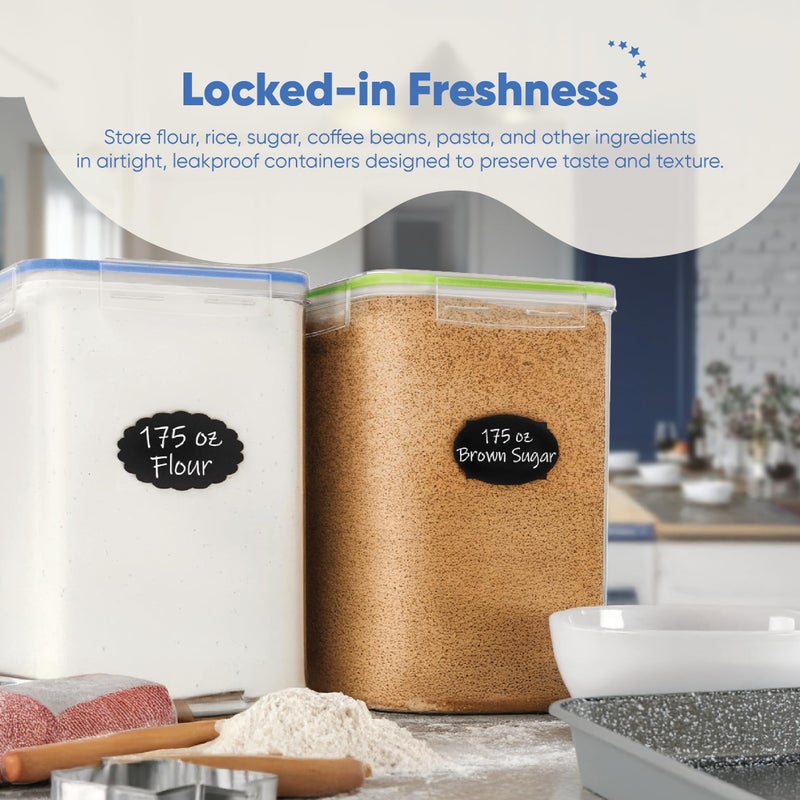 Chef's Path Large Airtight Food Storage Containers with Lids, Pack of 2, 5.2L, 175Oz, Airtight Kitchen and Pantry Bulk Canisters for Flour, Sugar, Rice, and Baking Supplies - Transparent - Image 3