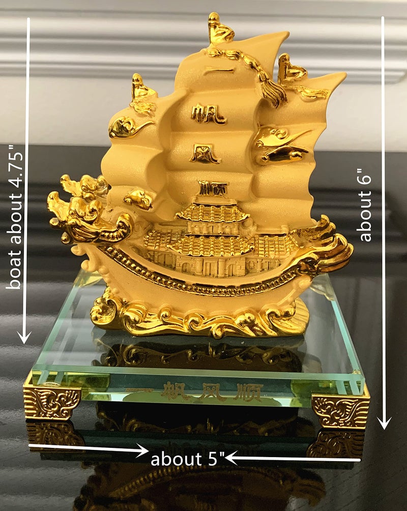 Betterdecor Feng Shui Gold Dragon Sailing Ship (Boat) Statue Home and Office Decor for Success and Fortune - Image 3