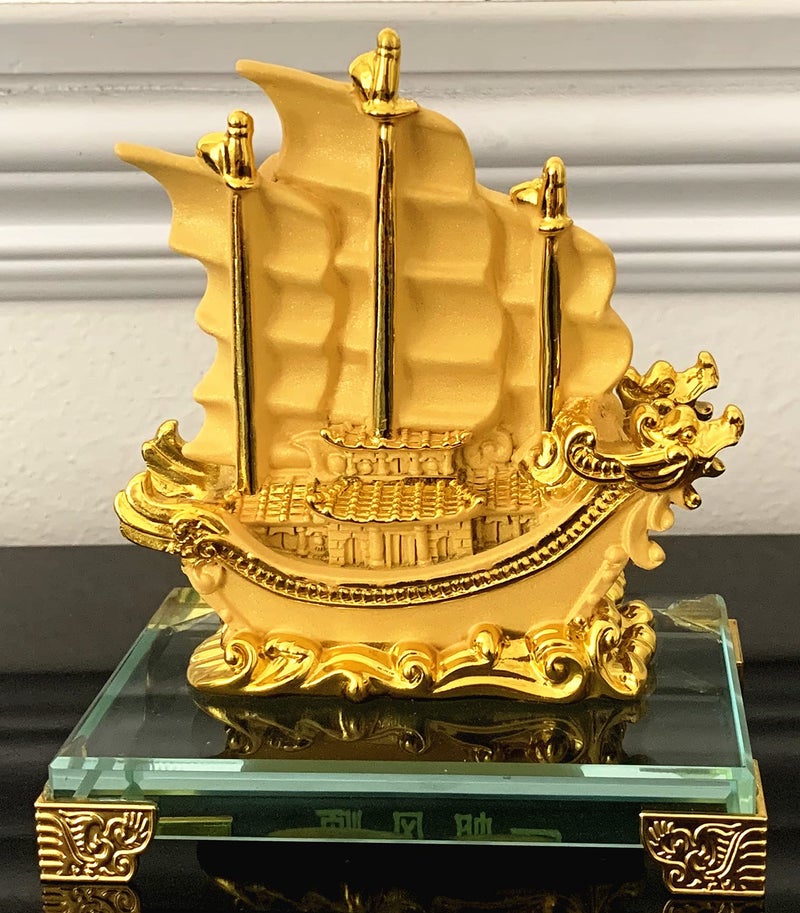 Betterdecor Feng Shui Gold Dragon Sailing Ship (Boat) Statue Home and Office Decor for Success and Fortune - Image 5