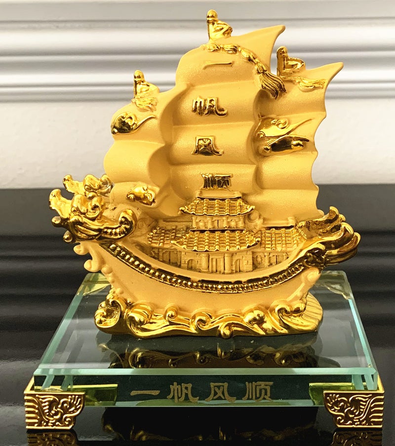 Betterdecor Feng Shui Gold Dragon Sailing Ship (Boat) Statue Home and Office Decor for Success and Fortune - Image 2