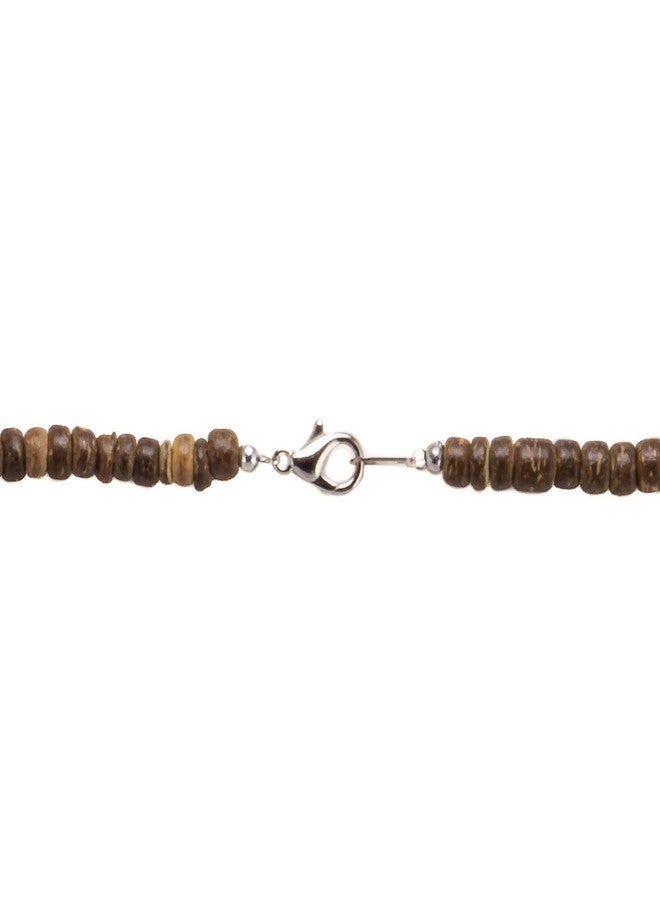 BlueRica Fossil Shark Tooth on Tiger Coconut Shell Beads Necklace (18" 1S) - Image 5