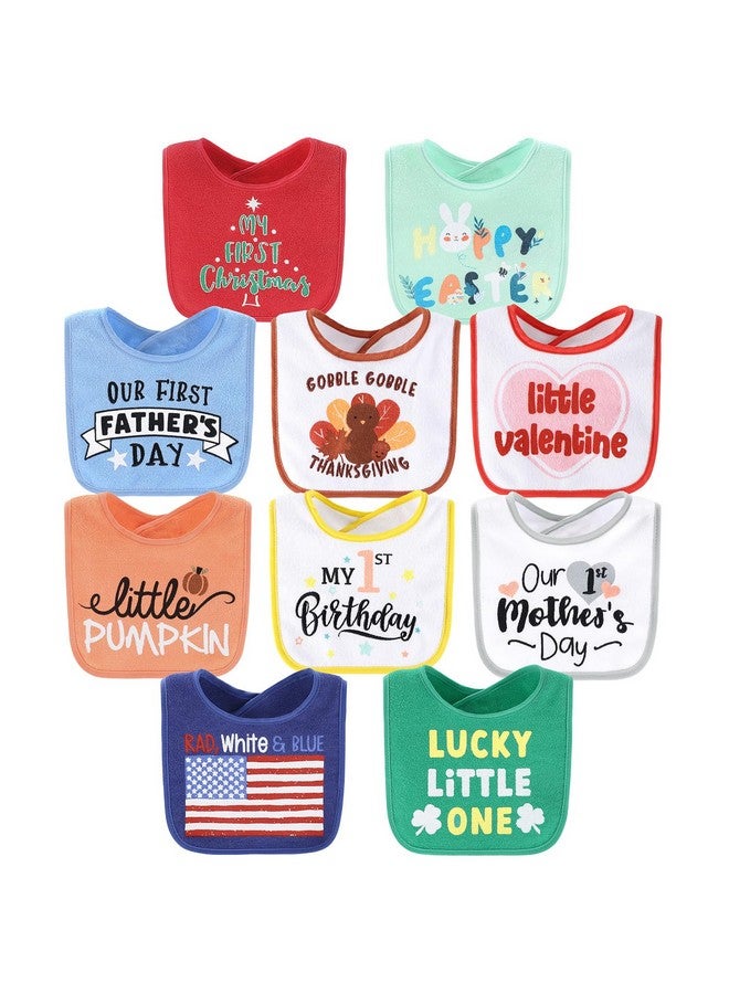 The Peanut Shell The Peanutshell Baby Boy or Girl Terry Bibs Set of 10-100% Cotton, Soft, Absorbent Baby Bibs, Unisex Toddler Boy or Girl Set, Newborn & Infant - Holiday - Image 1