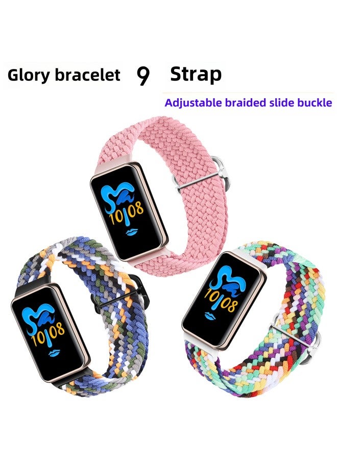 For Honor Band 9 Strap Adjustable Nylon Elastic Braided Buckle Strap Glory Bracelet 9 Strap-Color:2# Green-Specifications:Glory Bracelet 9 Woven  - Image 2