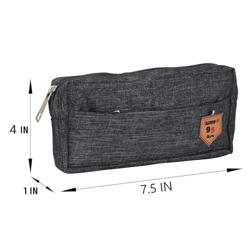 AQBAH Multi-Utility Pocket Large Capacity Pencil Case Canvas Pouch with 3 Zippers School Supply for Students, Stationery Box, Space Pen/Pencil Box for Kids, Boys & Girls Gift (Pack of 1, Grey) - Image 2