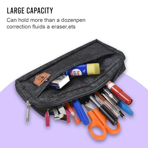 AQBAH Multi-Utility Pocket Large Capacity Pencil Case Canvas Pouch with 3 Zippers School Supply for Students, Stationery Box, Space Pen/Pencil Box for Kids, Boys & Girls Gift (Pack of 1, Grey) - Image 3