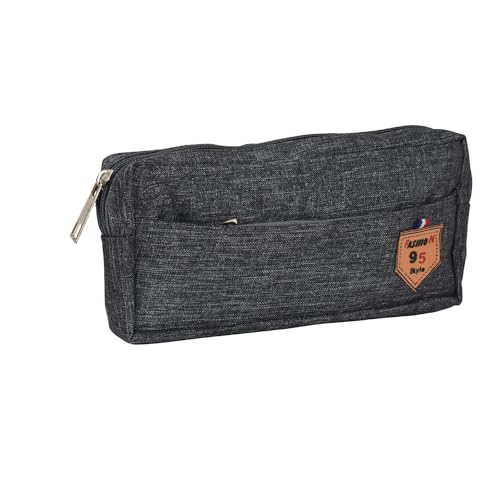 AQBAH Multi-Utility Pocket Large Capacity Pencil Case Canvas Pouch with 3 Zippers School Supply for Students, Stationery Box, Space Pen/Pencil Box for Kids, Boys & Girls Gift (Pack of 1, Grey) - Image 1