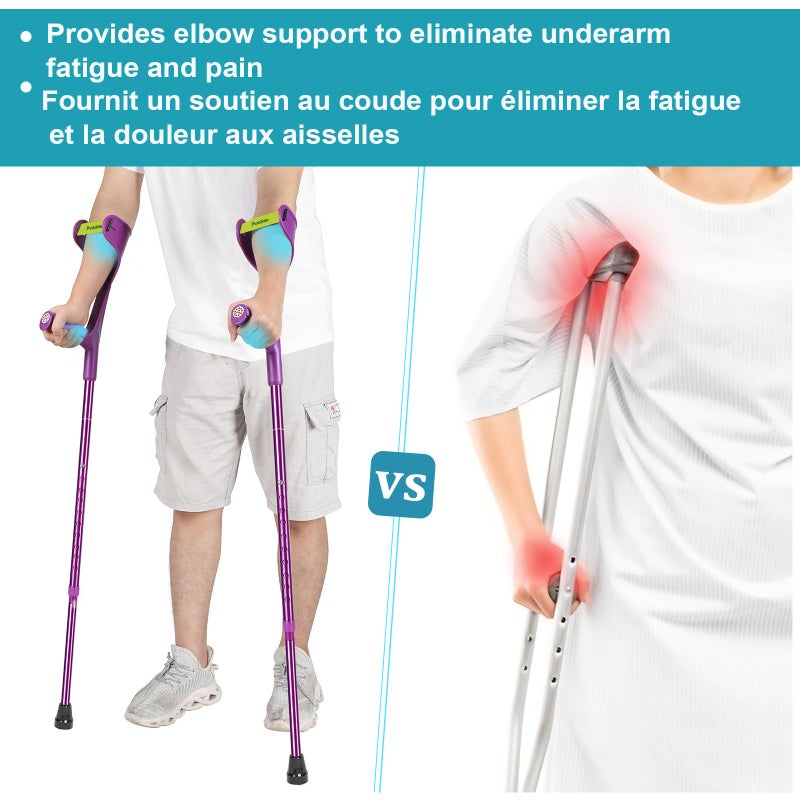 Antdvao Forearm Crutches Pair Folding Forearm Crutches Anti-Drop Cuff Reduces The Hassle of Picking Up Forearm Crutchï¼ŒComfortable Grip and Wear-Resistant, Non-Slip Forearm Crutches (Violet) - Image 2