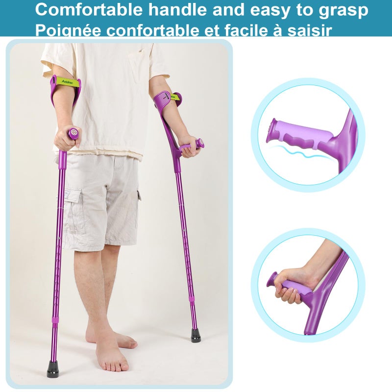 Antdvao Forearm Crutches Pair Folding Forearm Crutches Anti-Drop Cuff Reduces The Hassle of Picking Up Forearm Crutchï¼ŒComfortable Grip and Wear-Resistant, Non-Slip Forearm Crutches (Violet) - Image 3