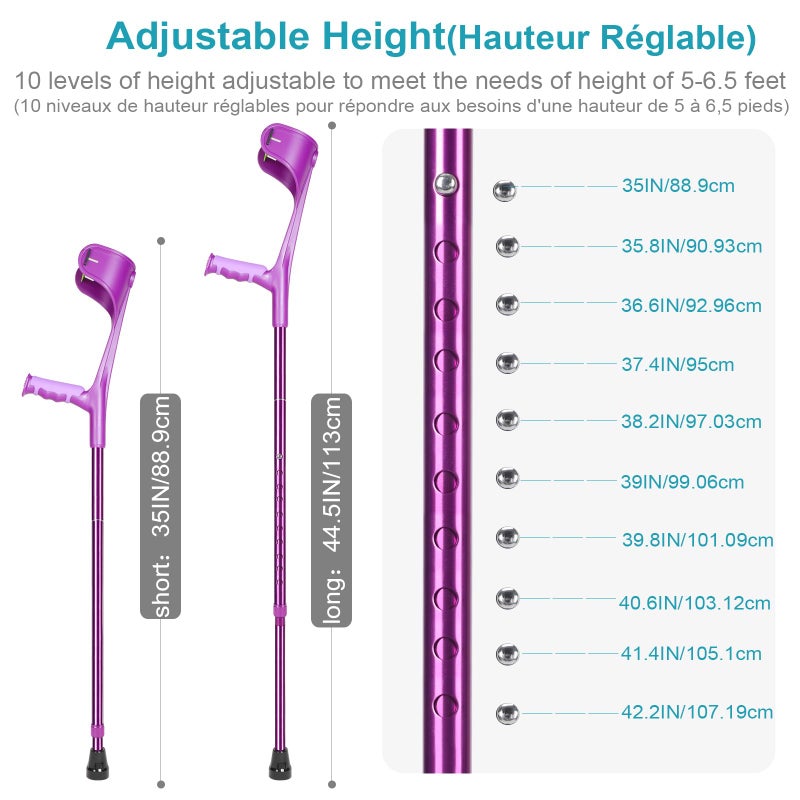 Antdvao Forearm Crutches Pair Folding Forearm Crutches Anti-Drop Cuff Reduces The Hassle of Picking Up Forearm Crutchï¼ŒComfortable Grip and Wear-Resistant, Non-Slip Forearm Crutches (Violet) - Image 4