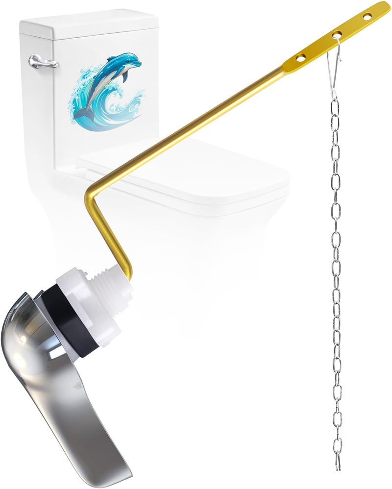 HELEMAN Toilet Handle Replacement Kit Universal - Side-Mount Toilet Handle Tank Flush Lever with Stainless Steel Flapper Chain, Compatible with Gerber, American, Standard, Kohler, TOTO,Chrome - Image 1
