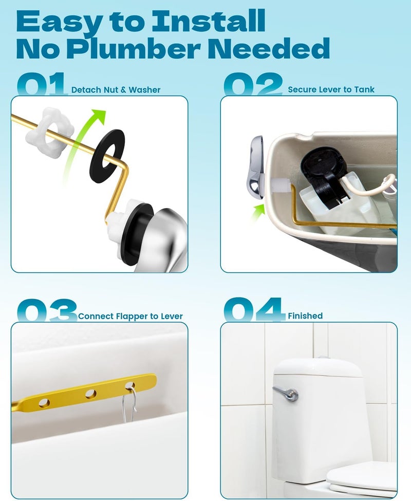 HELEMAN Toilet Handle Replacement Kit Universal - Side-Mount Toilet Handle Tank Flush Lever with Stainless Steel Flapper Chain, Compatible with Gerber, American, Standard, Kohler, TOTO,Chrome - Image 4