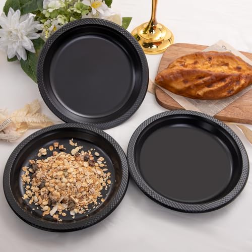 WELLIFE Black Plastic Plates 9 Inch -150 Count for Party, Plastic Disposable Dinner Plates for Halloween Picnic BBQ - Image 2