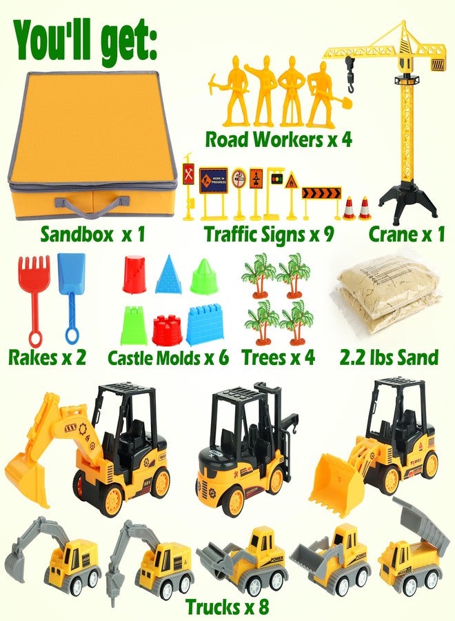 Billeeit Sand Construction Kit with Big Foldable Sandbox and 2.2lbs Moldable Sensory Play Sand, Truck Toys Including Castle Molds and Other Accessories - 36Psc Set Easter Gifts for Kids 3+ - Image 2