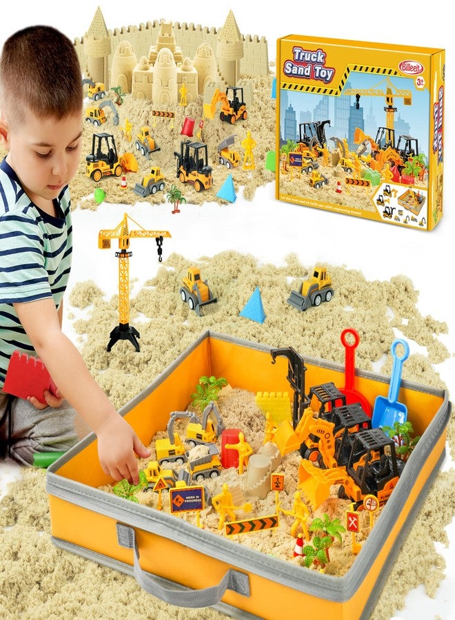 Billeeit Sand Construction Kit with Big Foldable Sandbox and 2.2lbs Moldable Sensory Play Sand, Truck Toys Including Castle Molds and Other Accessories - 36Psc Set Easter Gifts for Kids 3+ - Image 1