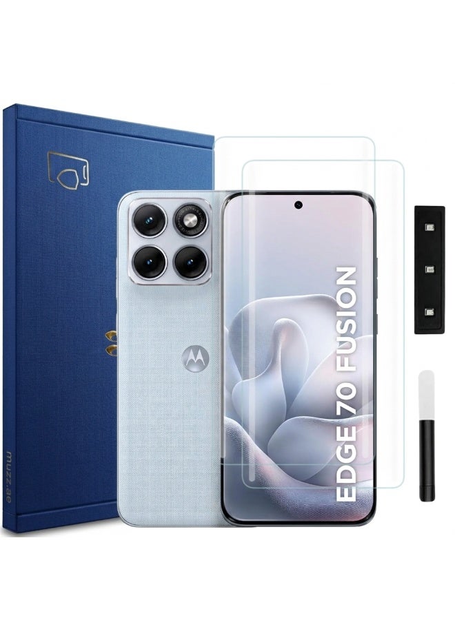 موز واقي شاشة زجاجي مقوى بالأشعة فوق البنفسجية HD+ لهاتف Motorola Edge 70 Fusion 5G (عبوة من قطعتين) مع لاصق كامل وتصميم منحني ومجموعة تثبيت - Image 1
