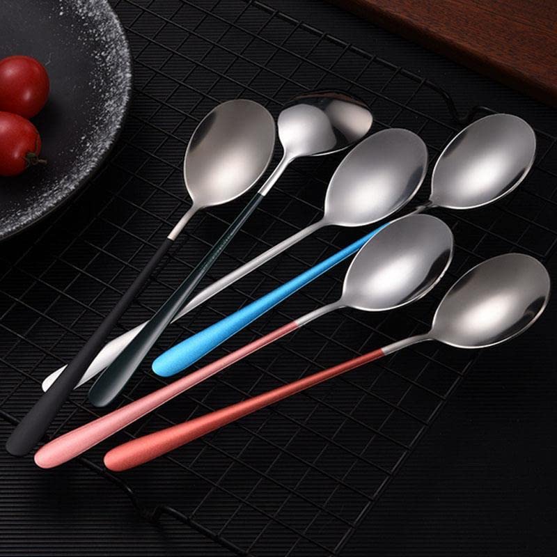 Mockery Colorful Dinner Spoons Set, Stainless Steel 4-Piece Table Soup Spoons, Ice Cream Spoon Ice Cream Dessert Spoon Creative Tableware, Dishwasher Safe, Gold (Multicolor) - Image 2