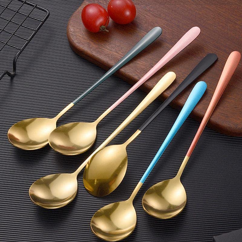 Mockery Colorful Dinner Spoons Set, Stainless Steel 4-Piece Table Soup Spoons, Ice Cream Spoon Ice Cream Dessert Spoon Creative Tableware, Dishwasher Safe, Gold (Multicolor) - Image 3